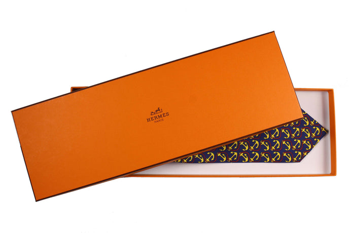HERMÈS blue anchors silk tie