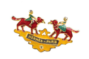 HERMÈS children and dogs enamel brooch