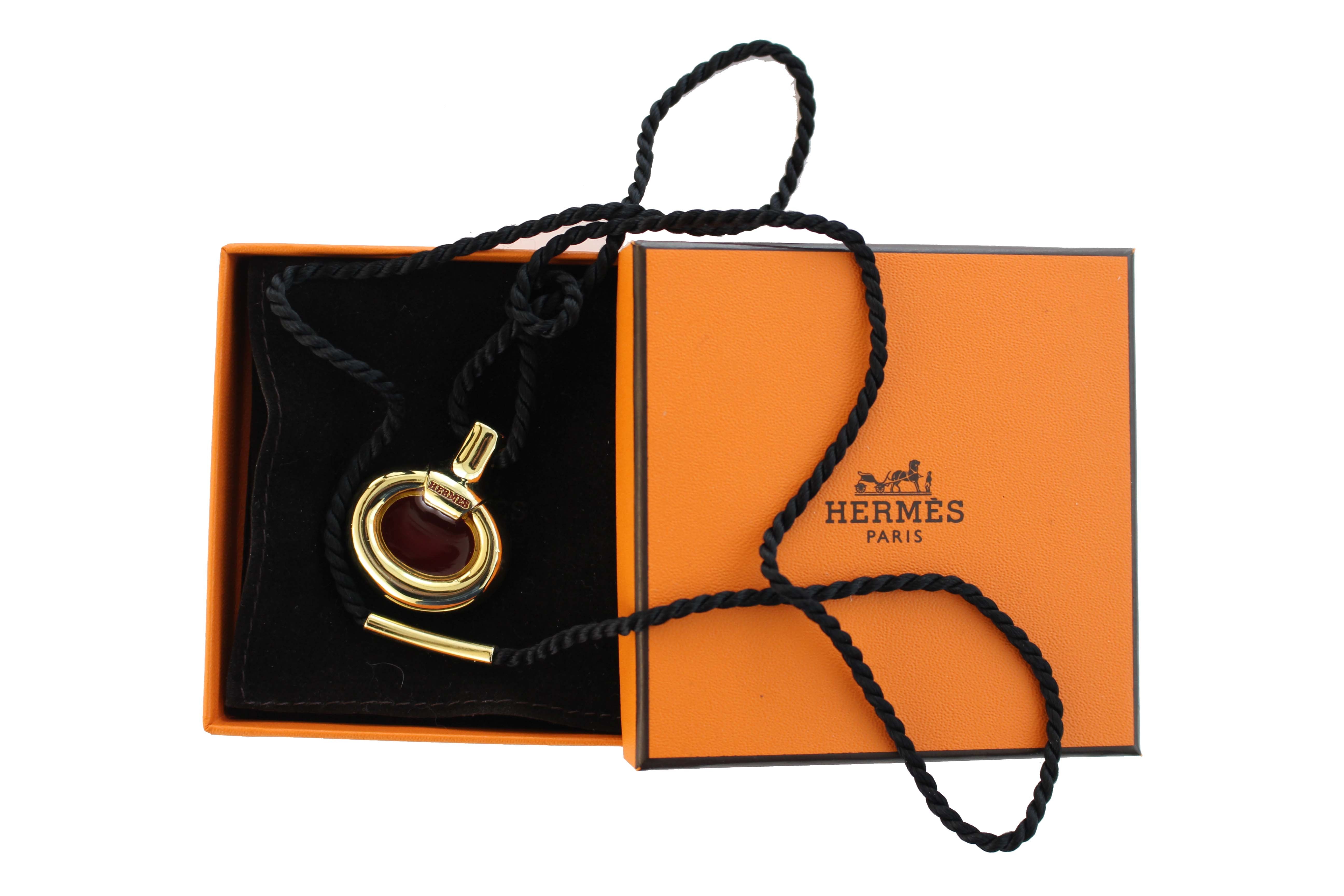 Vintage Hermes Perfume Bottle Necklace Gilt Metal Parfum D