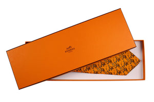 HERMÈS orange monkeys alligators silk tie