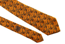 HERMÈS orange monkeys alligators silk tie