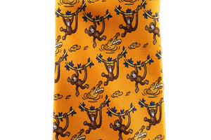 HERMÈS orange monkeys alligators silk tie