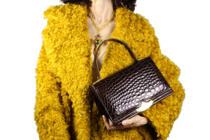 CROCO-PARK brown glossy crocodile skin handbag