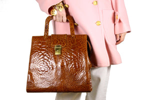 Large cognac turtle skin handbag