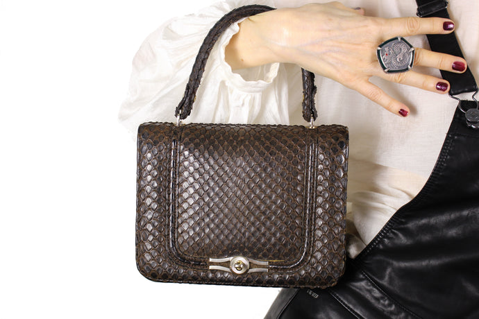 LOEWE dark brown snakeskin handbag