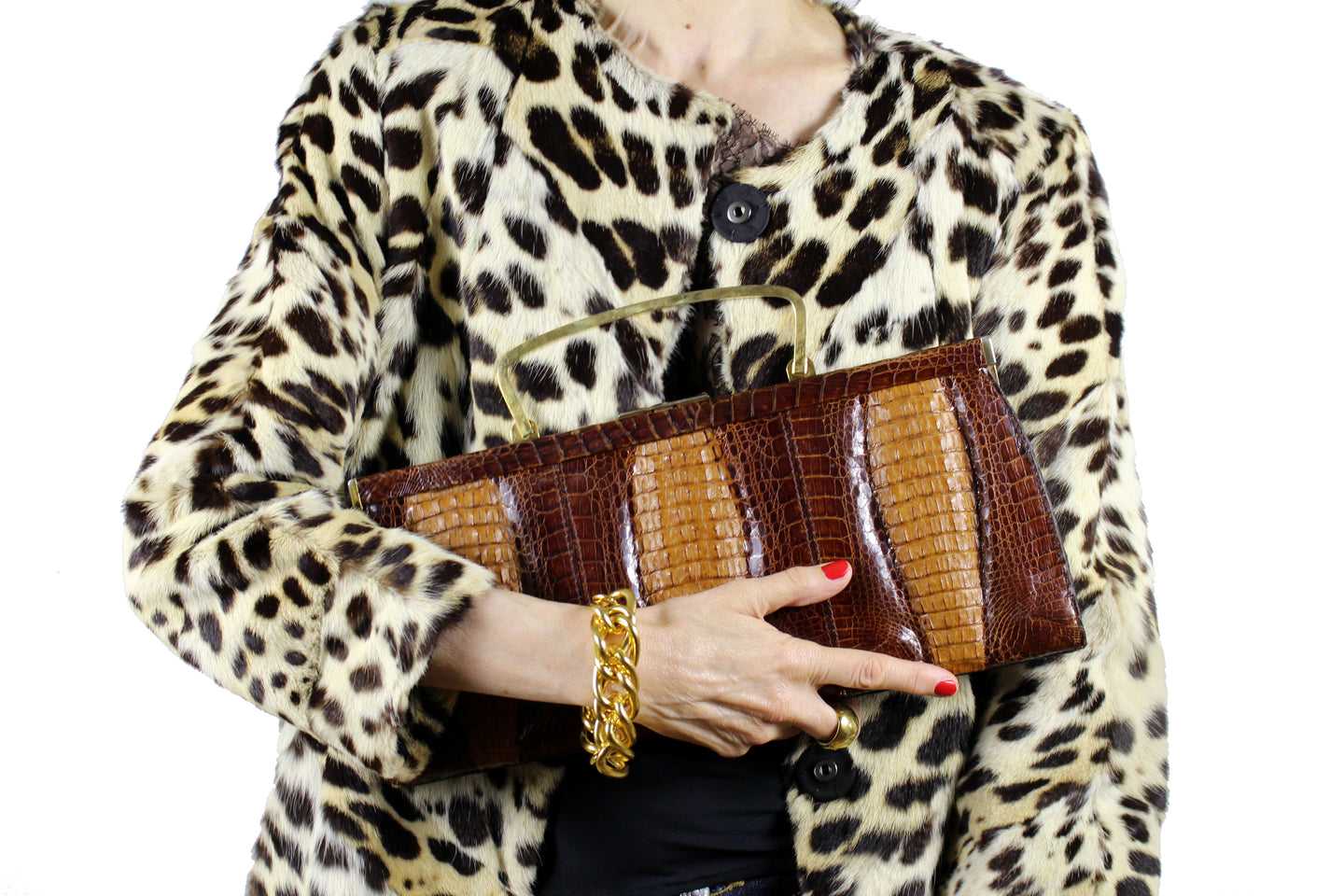 ESTEVE cognac color triple hornback baby crocodile skin handbag