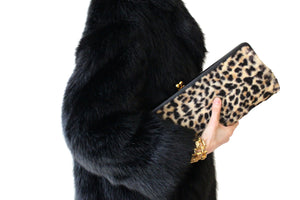 INGBER elongated clutch purse with leopard print