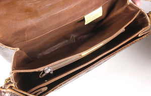 KWANPEN brown baby crocodile skin handbag with extending handle