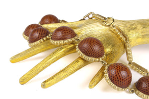 LOEWE brown lizard skin necklace and earrings set