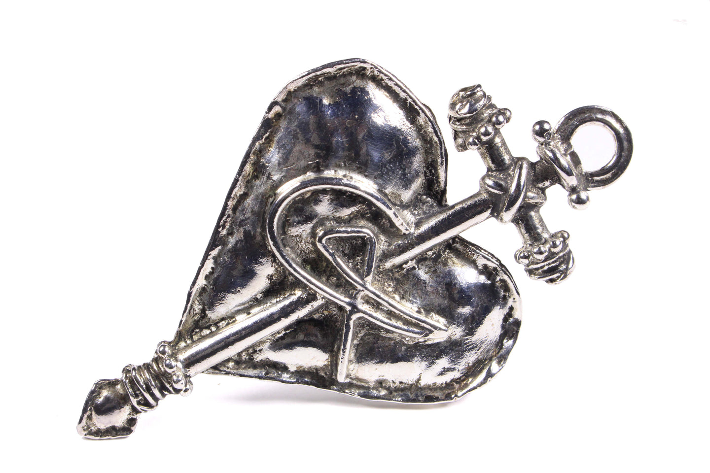 CHRISTIAN LACROIX silver large heart cross brooch pendant