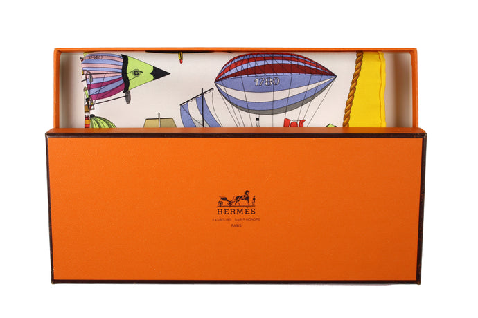 HERMÈS gavroche “Les Folies du Ciel” by Loic Dubigeon, pocket square