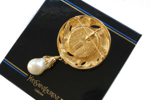 YVES SAINT LAURENT large dangling pearl brooch pendant