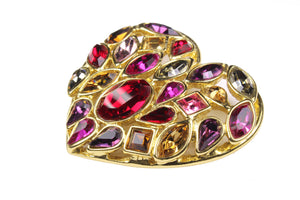 YVES SAINT LAURENT gold heart multicolor rhinestone brooch