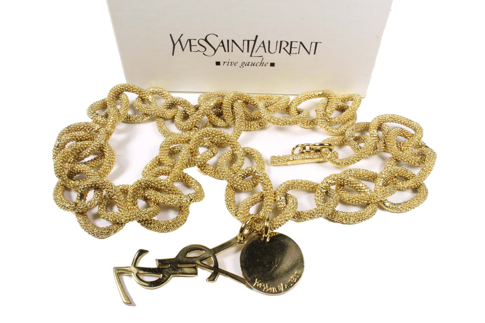 Vintage Yves Saint Laurent YSL Gold Chain Never Used Logo Necklace