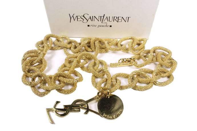 YVES SAINT LAURENT textured chain link logo long necklace