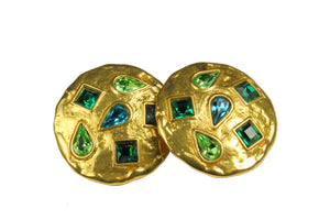 YVES SAINT LAURENT green rhinestones earrings