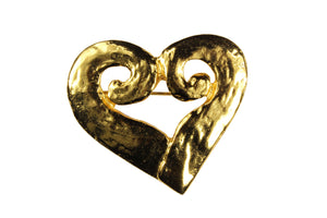 YVES SAINT LAURENT Rive Gauche gold metal heart brooch