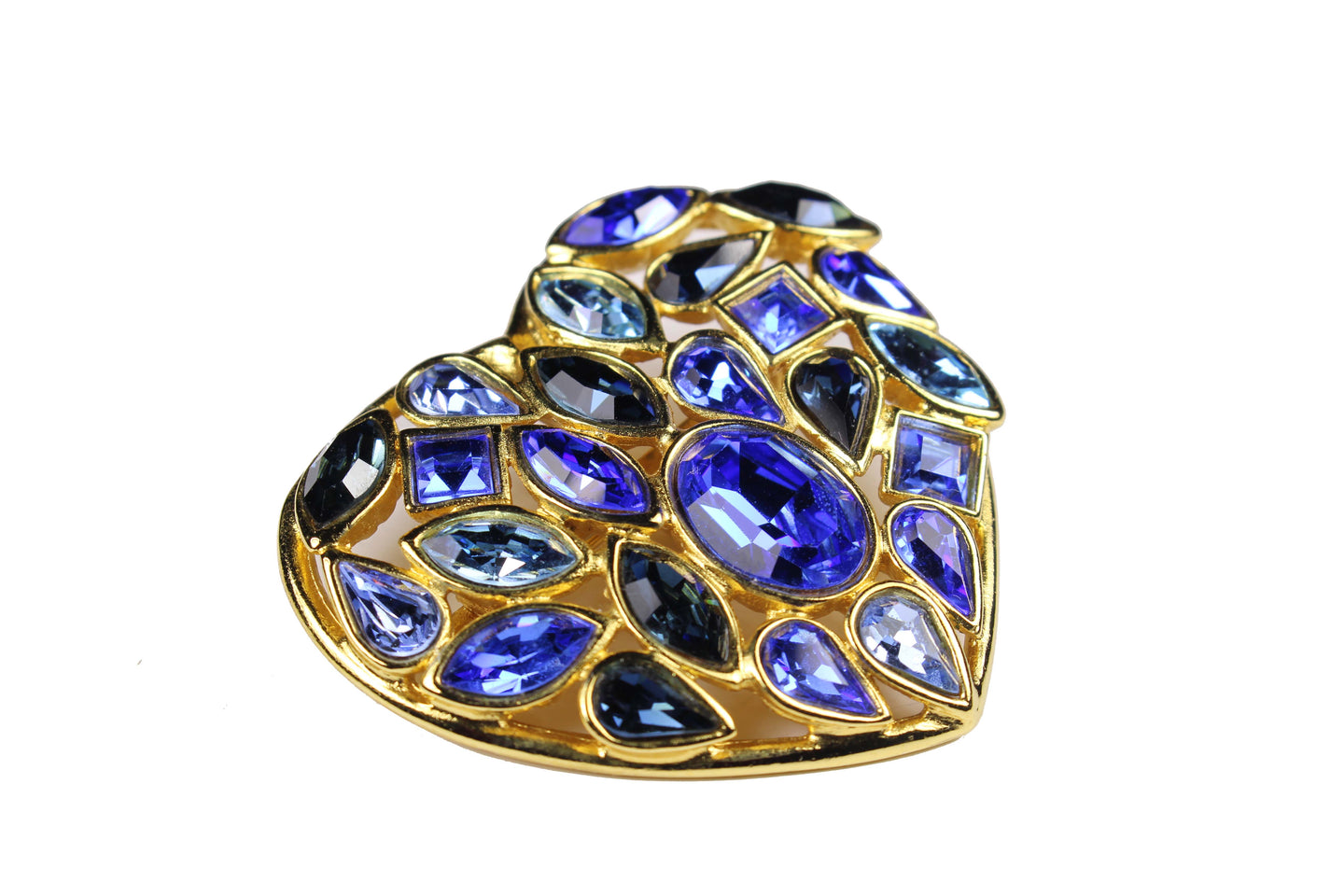YVES SAINT LAURENT blue heart pendant brooch