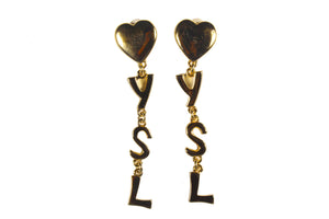 YVES SAINT LAURENT logo initials heart dangle earrings