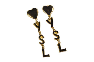 YVES SAINT LAURENT logo initials heart dangle earrings