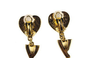 YVES SAINT LAURENT logo initials heart dangle earrings