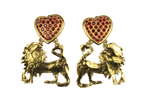 YVES SAINT LAURENT lion red heart earrings