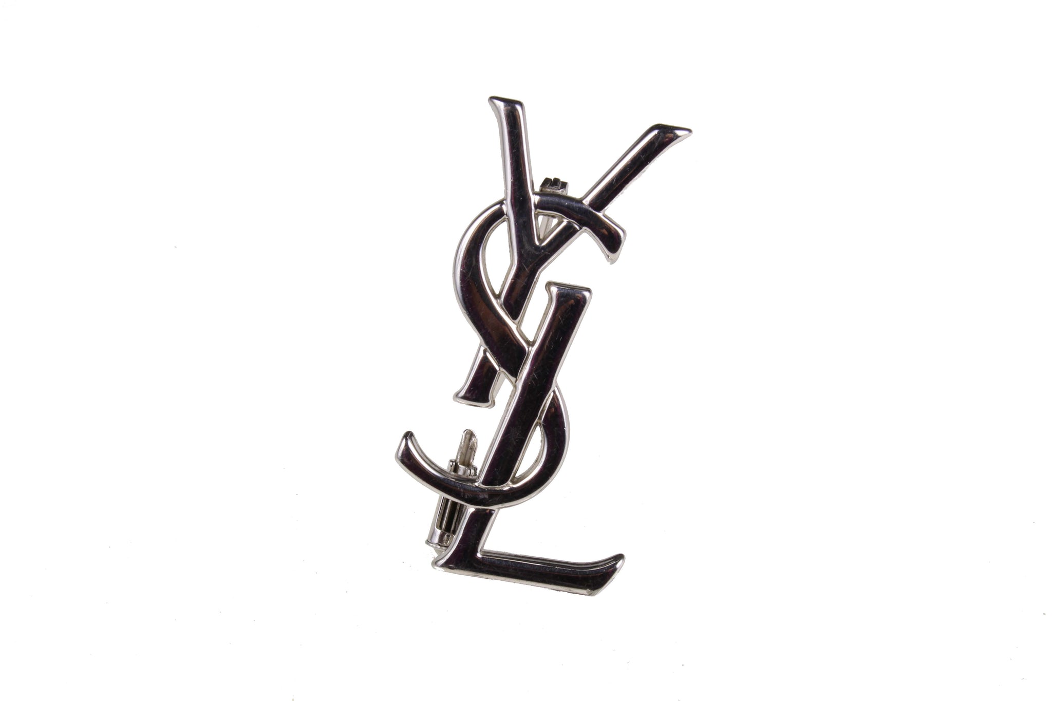 YVES SAINT LAURENT Logo silver brooch – Vintage Carwen