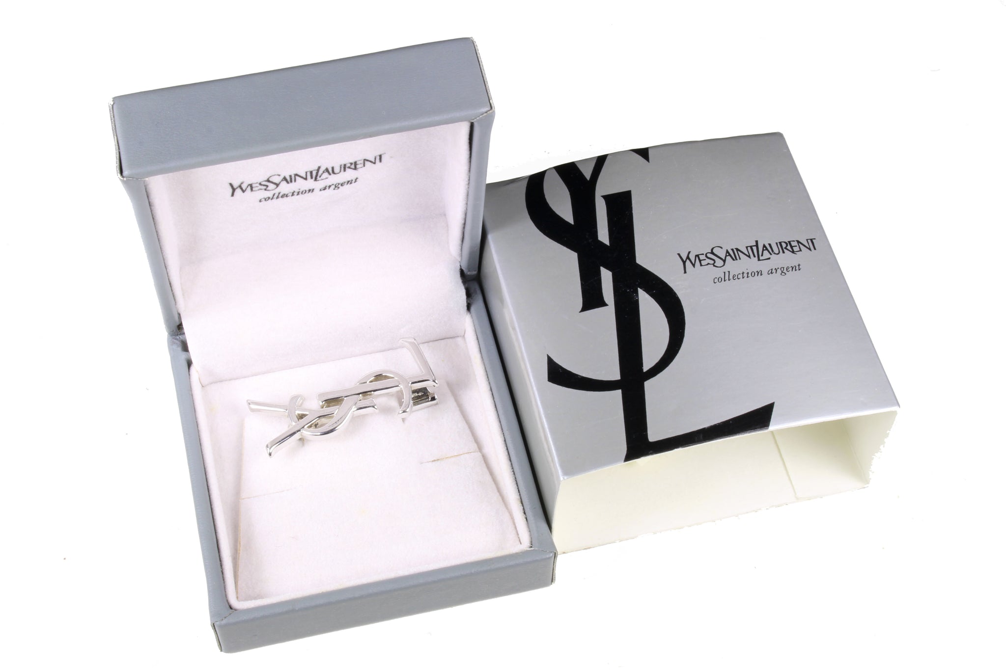 YVES SAINT LAURENT Logo silver brooch – Vintage Carwen