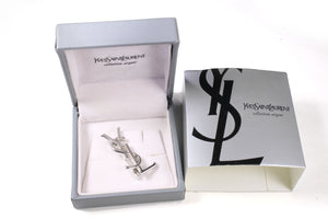 YVES SAINT LAURENT Logo silver brooch
