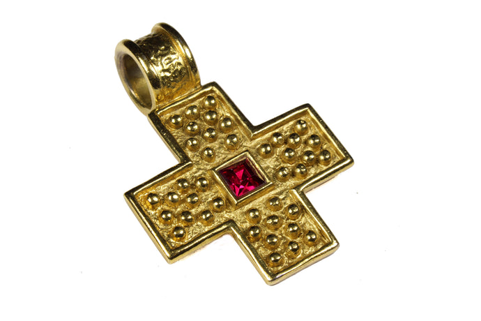 YVES SAINT LAURENT cross red stone pendant