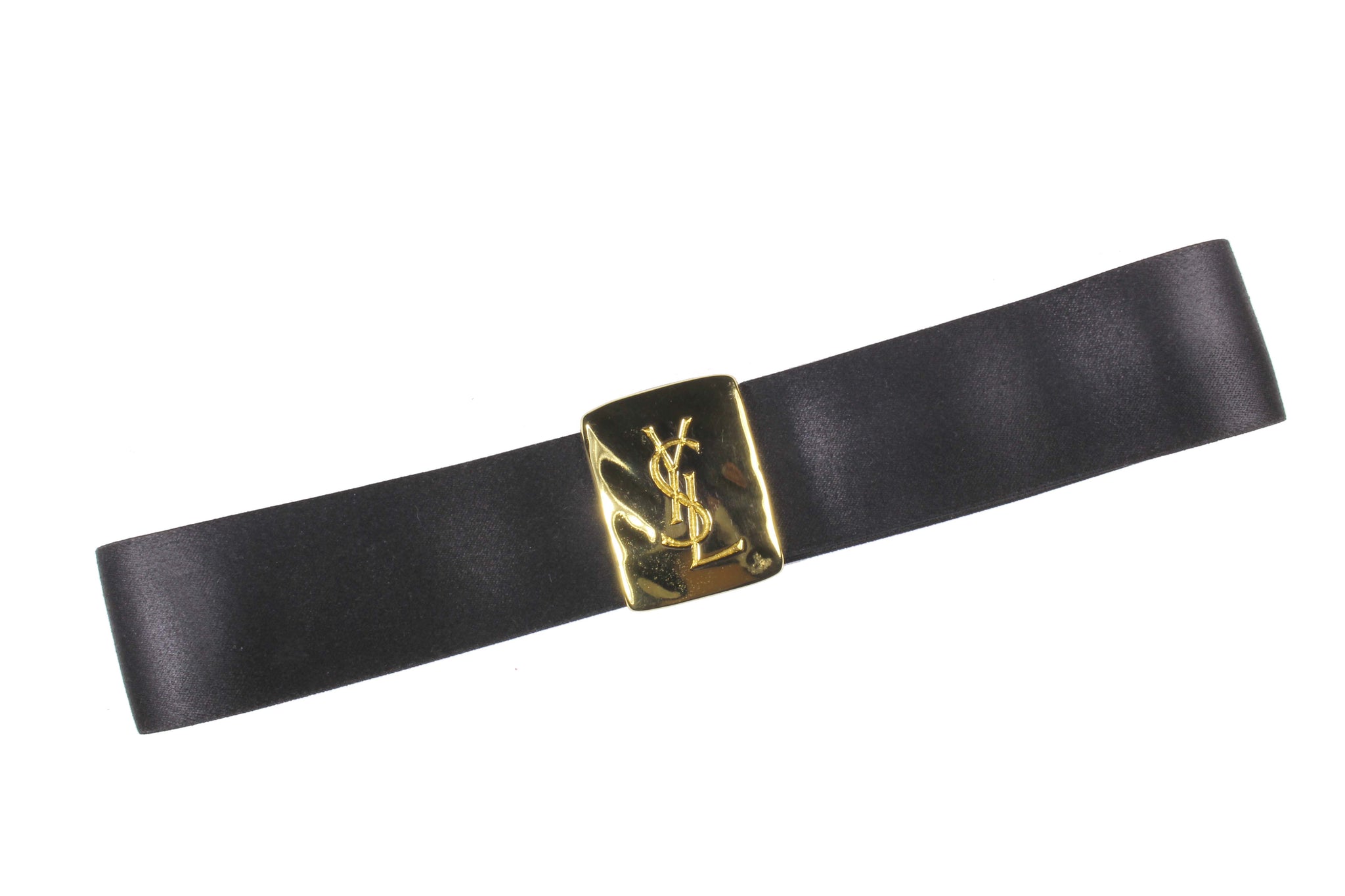 Vintage YSL Yves Saint Laurent Wide Leatehr Belt Gold Buckle 