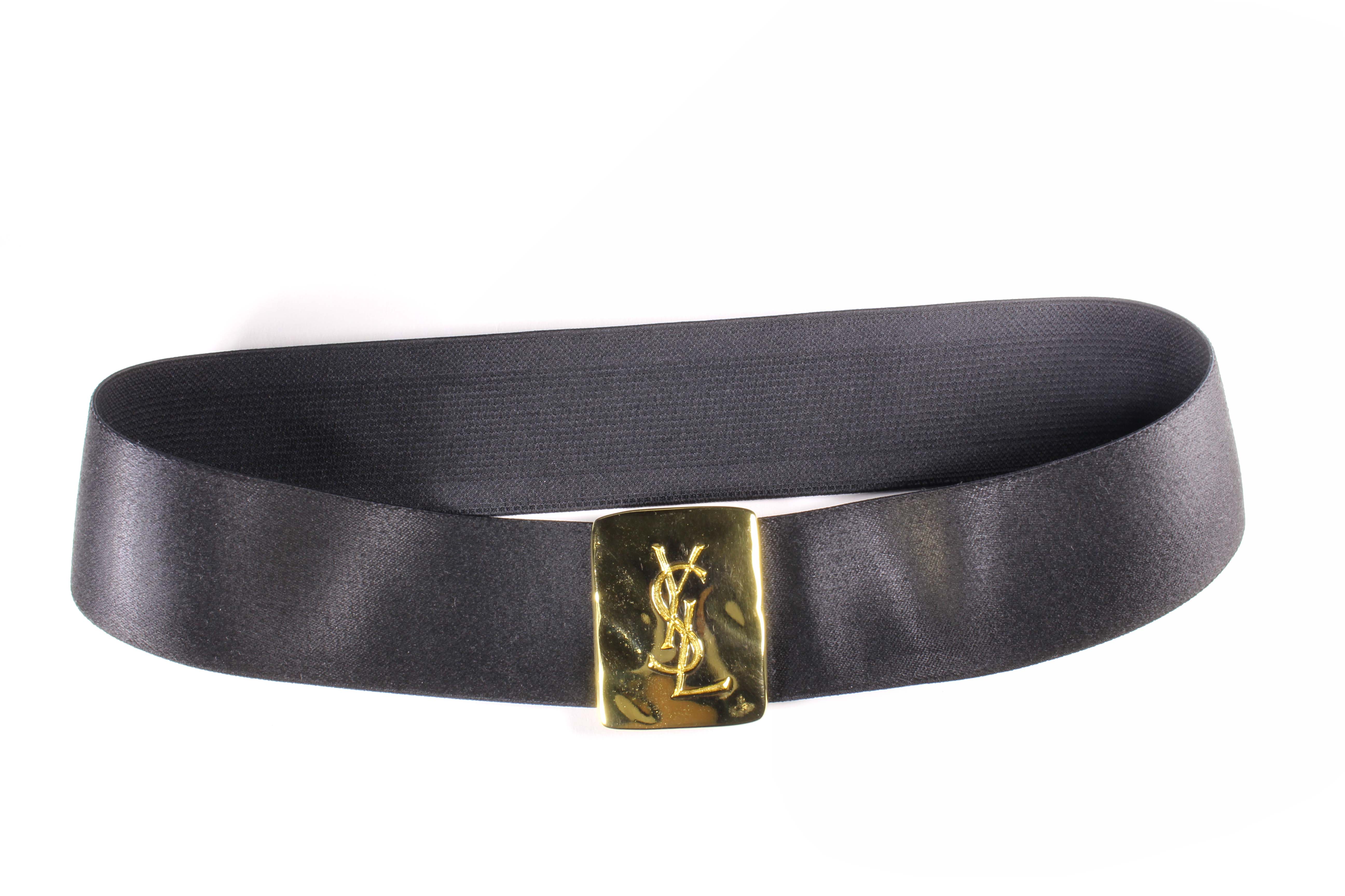 Saint Laurent Women's Ysl Brass Buckle Logo Belt