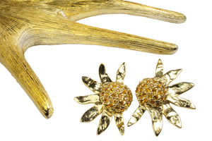 YVES SAINT LAURENT large rhinestones sunflower earrings