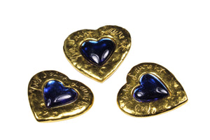 YVES SAINT LAURENT blue heart brooch earrings set
