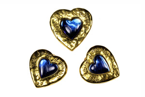 YVES SAINT LAURENT blue heart brooch earrings set