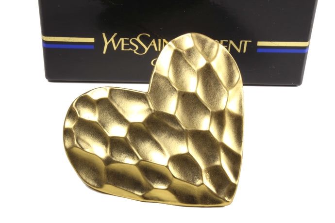 YVES SAINT LAURENT honeycomb gold heart brooch