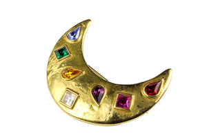 YVES SAINT LAURENT multi-colored rhinestones moon brooch