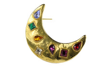 YVES SAINT LAURENT multi-colored rhinestones moon brooch