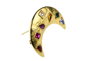 YVES SAINT LAURENT multi-colored rhinestones moon brooch