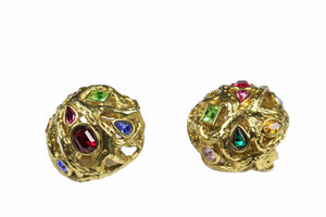 YVES SAINT LAURENT button earrings multicolor stones