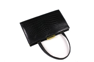 LANCEL black crocodile skin handbag top handle