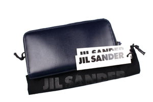 JIL SANDER classic zip-around dark blue leather wallet
