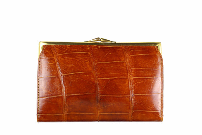 Cognac crocodile skin coin purse