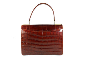 Brandy color crocodile skin flap handbag
