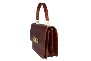 Brandy color crocodile skin flap handbag