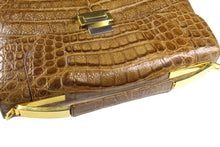 Tobacco brown crocodile skin handbag