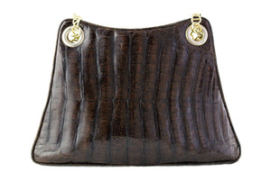 Large brown crocodile skin handbag with chain handle