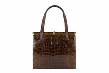 LUCILLE DE PARIS brown crocodile skin handbag double handle