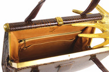 LUCILLE DE PARIS brown crocodile skin handbag double handle