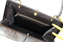Brown double hornback baby crocodile skin handbag
